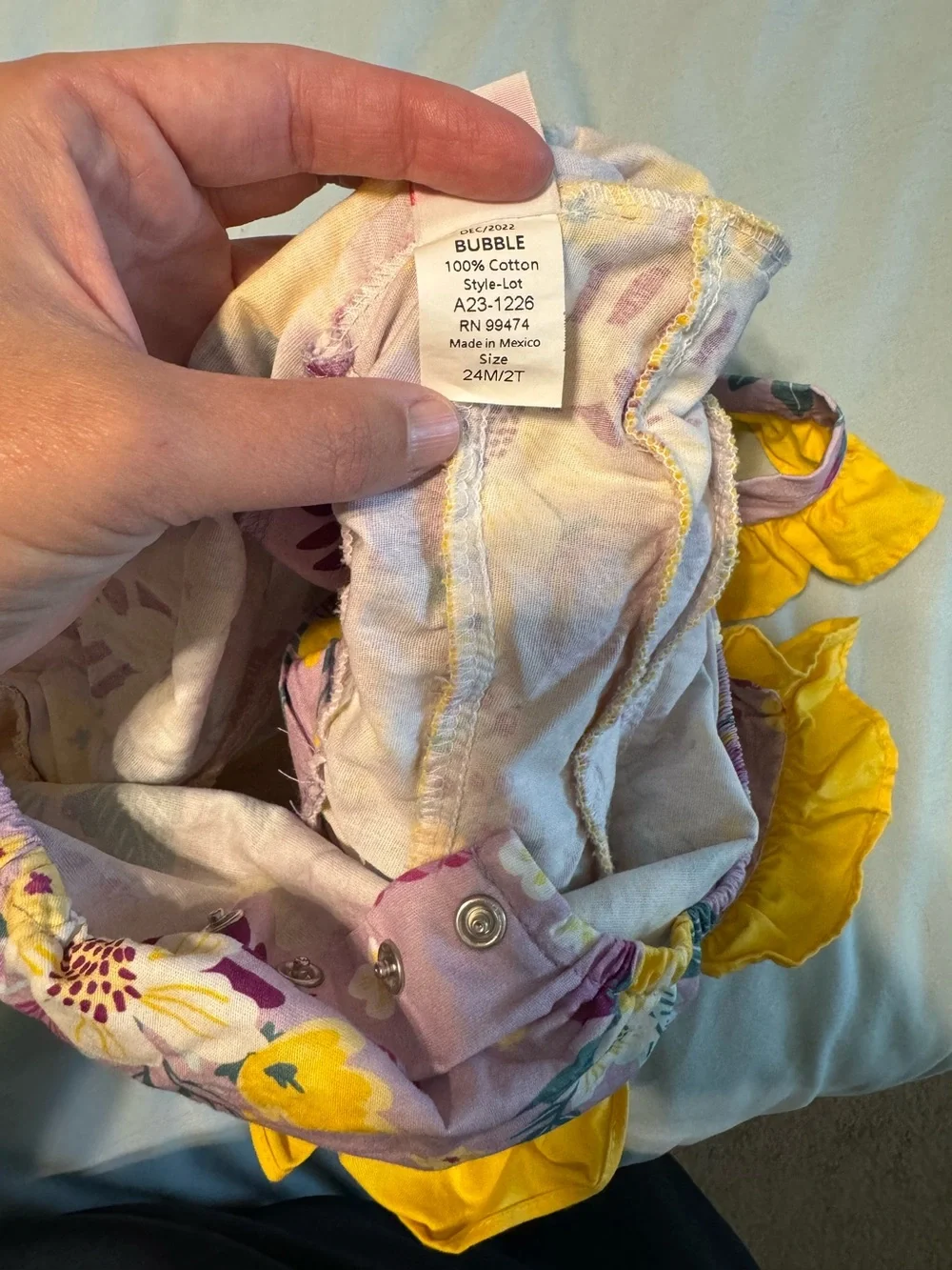 Ricrac & Ruffles - Floral Ruffle Baby Romper in Lavender and Yellow